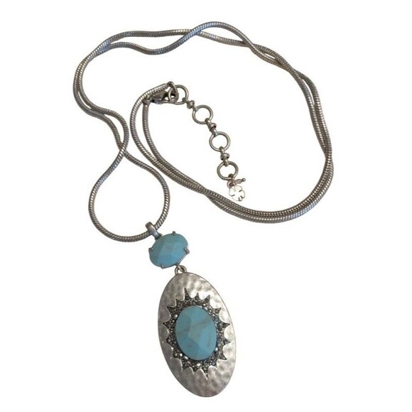 Lucky Brand Silver Sparkling Marcasite Faux Turquoise Statement Boho Necklace - Picture 1 of 7